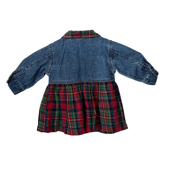 ACME Baby Dress Embroidered Tweety Bird Sylvester Size 6 Denim Plaid Tartan 90s - Picture 3 of 9